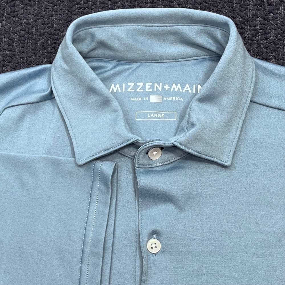 Mizzen+Main Mens Sz L Light Blue Performance Short Sleeve Polo Shirt Made in USA